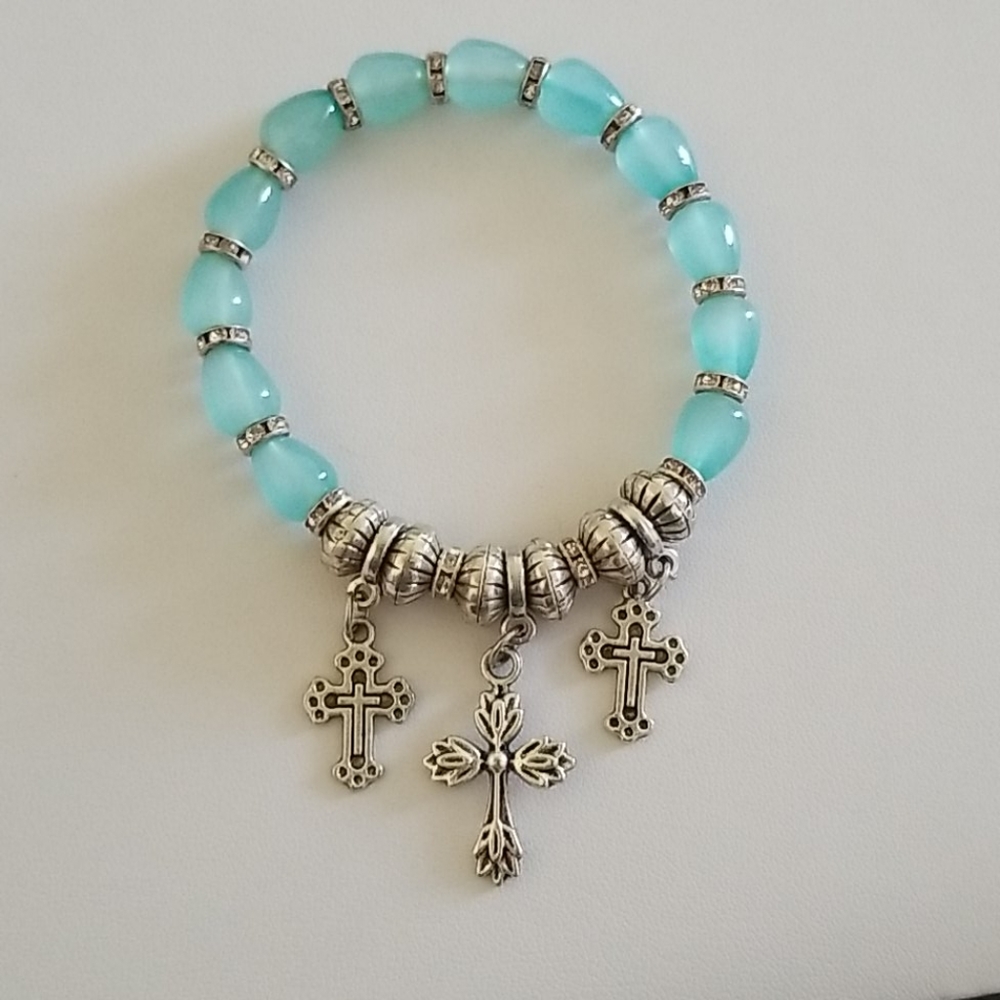 Blue and Silver Cross Charm Bracelet
